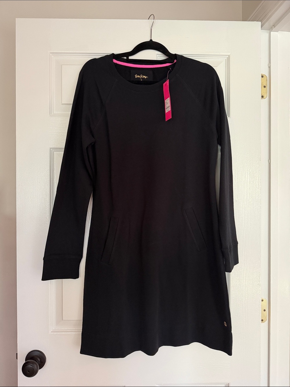 Lilly Pulitzer Black Beach Comber Long-Sleeve sweatshirt Dress NWT L